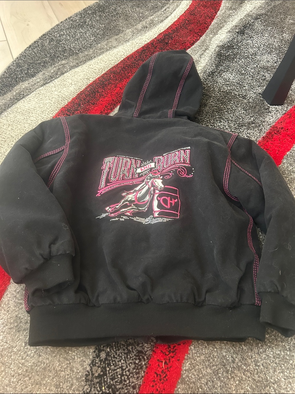 Cowgirl hardware Turn and Burn Black & Pink Hooded Kids Jacket medium